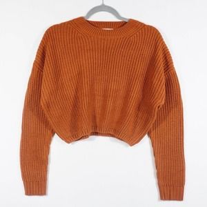 NWT Elodie Women's Crewneck Cropped Sweater Size L Rust Orange Chunky Rib Knit